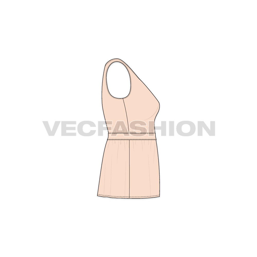 Womens square neck blouse flat sketch, side view
