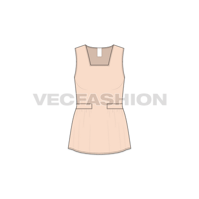 A very fashionable Women's Blouse Top Vector Template. This fashion top is stylized with a Gathered Belt all around, except for Center Front. This Blouse Top has volume towards bottom and a soft look. 