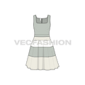 Womens square neck swing dress flat sketch, front view