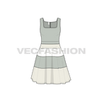 Womens square neck swing dress flat sketch, front view