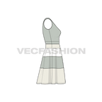 Womens square neck swing dress flat sketch, side view