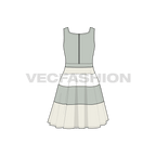 Womens square neck swing dress flat sketch, back view