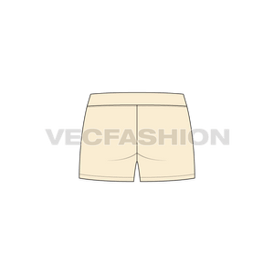 A vector template for Women's Straight Cut Beach Shorts. It has contrast color drawstring and plain waistband.