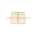 Womens straight cut beach shorts flat sketch, front view