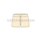 Womens straight cut beach shorts flat sketch, front view