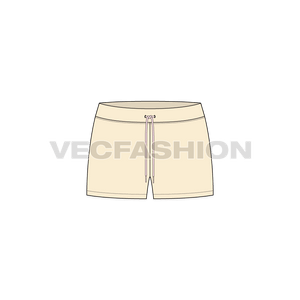 A vector template for Women's Straight Cut Beach Shorts. It has contrast color drawstring and plain waistband.