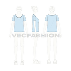 Womens straight cut beach tee flat sketch, croqui sketch
