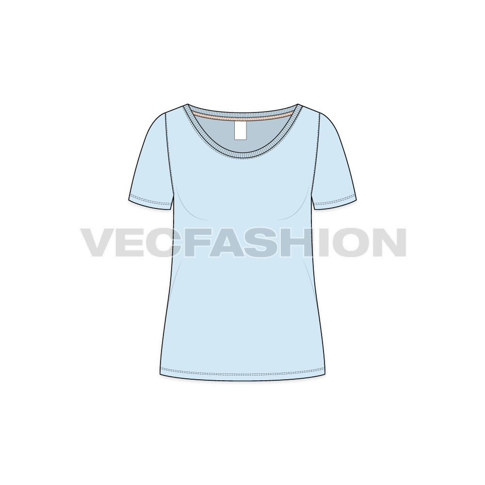 Womens straight cut beach tee flat sketch, front view