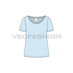 Womens straight cut beach tee flat sketch, front view