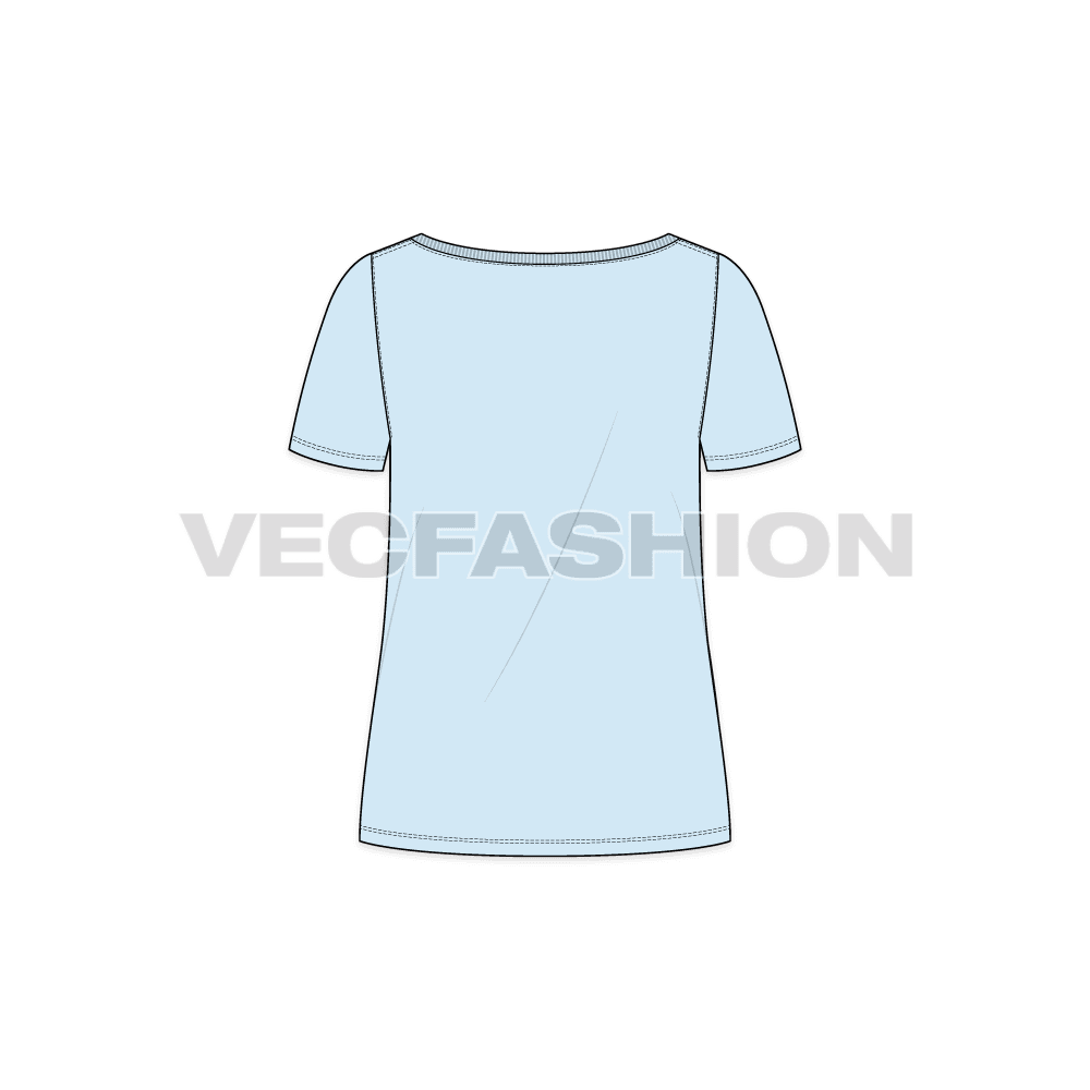 Womens straight cut beach tee flat sketch, back view