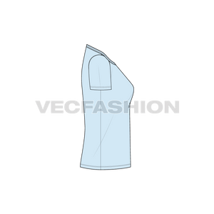 A vector apparel template for Women's Straight Cut Beach Tee. It has a contrast neck tape on neck with a low cut neckline.