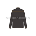 Womens straight cut shirt with contrast stitching flat sketch, back view