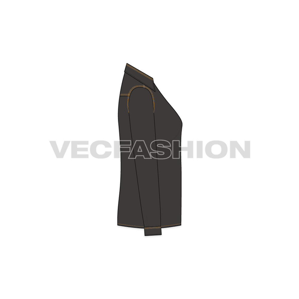 A vector illustrator template for Women's Straight Cut Shirt with Contrast Stitching. It is a straight cut shirt with full sleeves and contrast colored stitching.