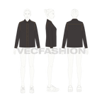 Womens straight cut shirt with contrast stitching flat sketch, croqui sketch