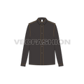 Womens straight cut shirt with contrast stitching flat sketch, front view