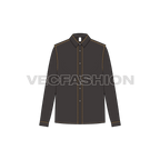 Womens straight cut shirt with contrast stitching flat sketch, front view