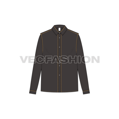 A vector illustrator template for Women's Straight Cut Shirt with Contrast Stitching. It is a straight cut shirt with full sleeves and contrast colored stitching.