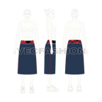 Womens straight denim skirt flat sketch, croqui sketch