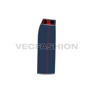 A detailed vector template for Women's Straight Denim Skirt. It is stylized to suit for today's high street fashion. It has Bull-denim printed with Lumberjack Plaid at waistband. It has unique styled Belt Loops, Raw edges and included with Cross-hatched Denim used at Bias.