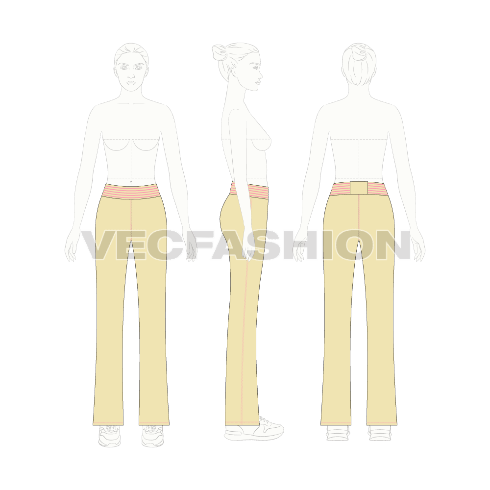 Womens straight knitted casual trousers flat sketch, on croqui