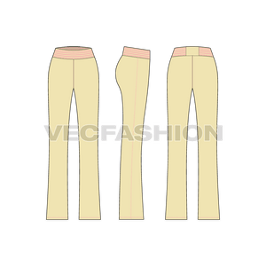 A vector template for Women’s Straight Knitted Casual Trousers with a bigger waist band having special stitching details on it. The trousers are slightly tapered at the knee level to bring a better and comfortable fitting on legs.