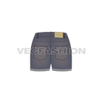 Womens street denim shorts with frayed edges flat sketch, back view