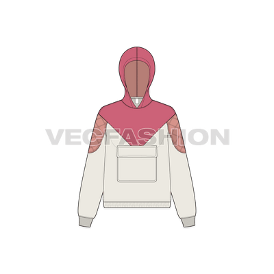 A new fashion flat for Women's Sport Pullover Hoodie, it is colored in three colors and have functional pockets on middle chest and two on sides yet keeping a clean look