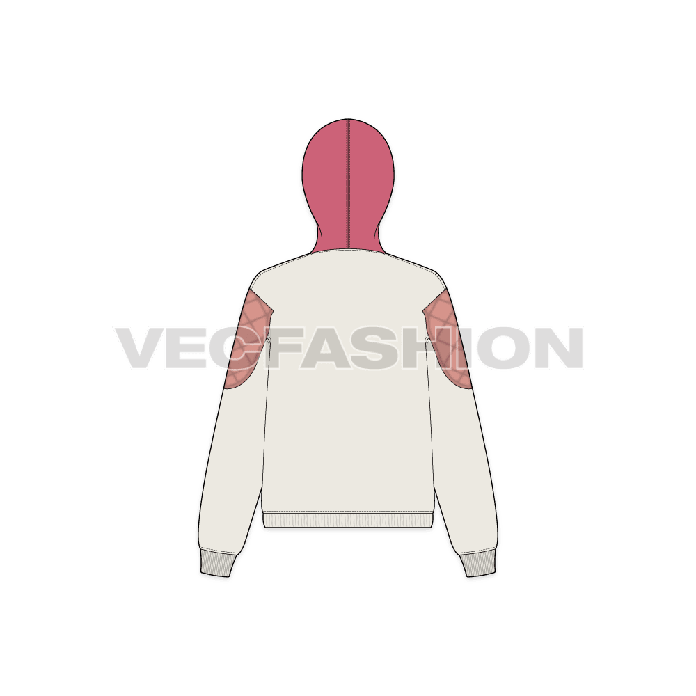Womens streetwear hoodie flat sketch, back view