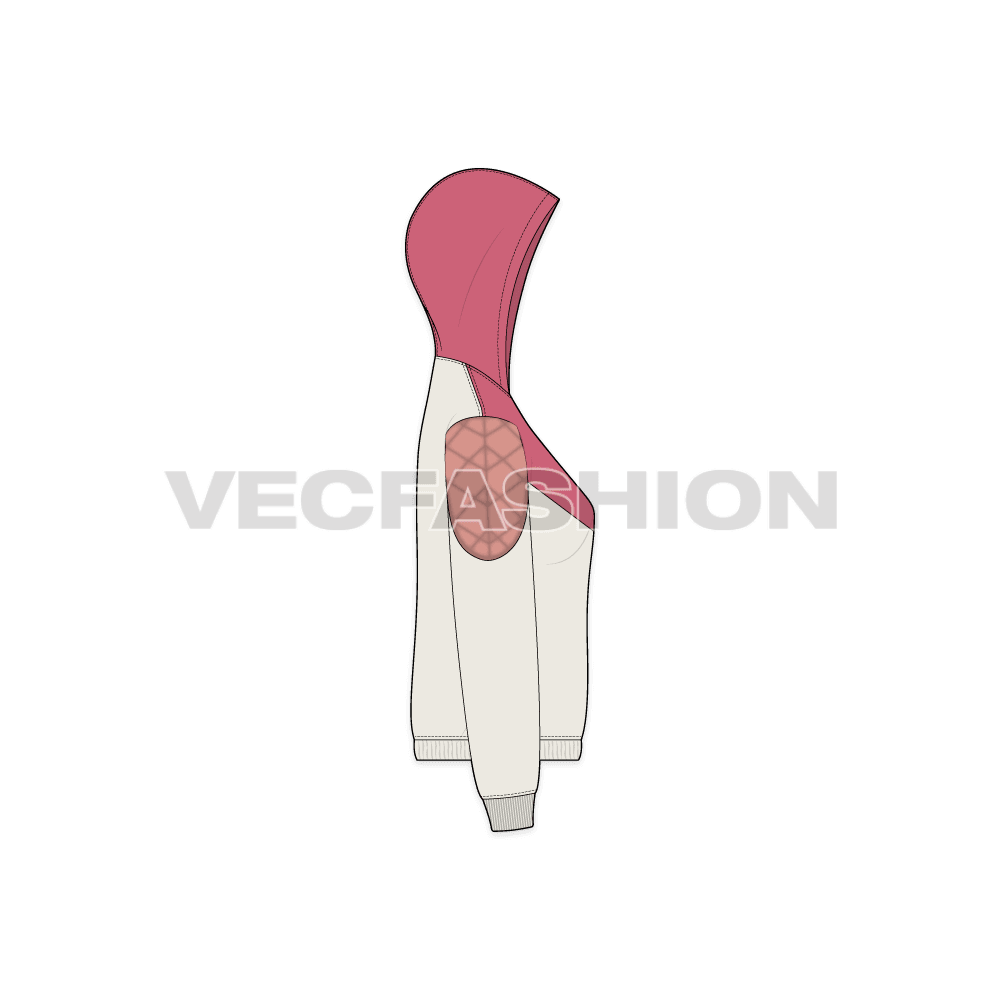 Womens streetwear hoodie flat sketch, side view