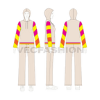 Womens streetwear suit flat sketch, on croqui