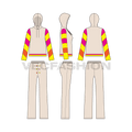 Womens streetwear suit flat sketch, showing all views, front, side and back