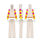Womens streetwear suit flat sketch, showing all views, front, side and back
