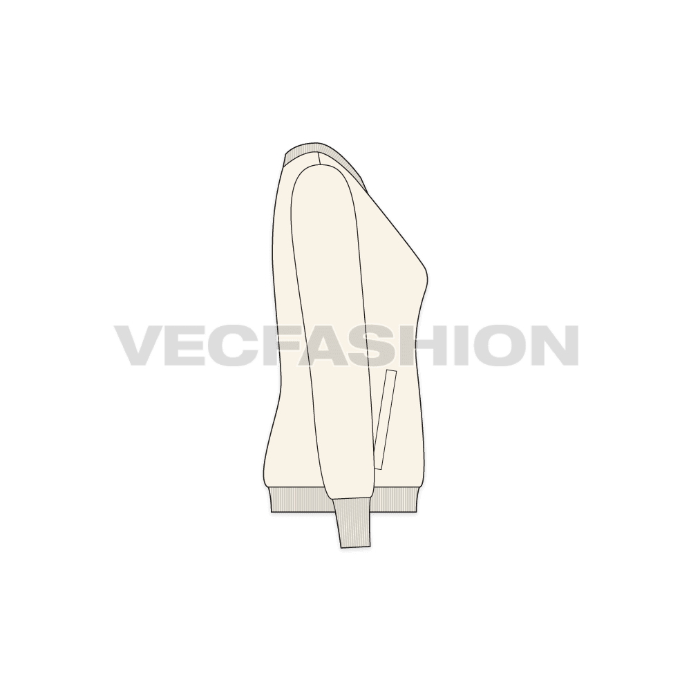 Womens streetwear sweater flat sketch, side view