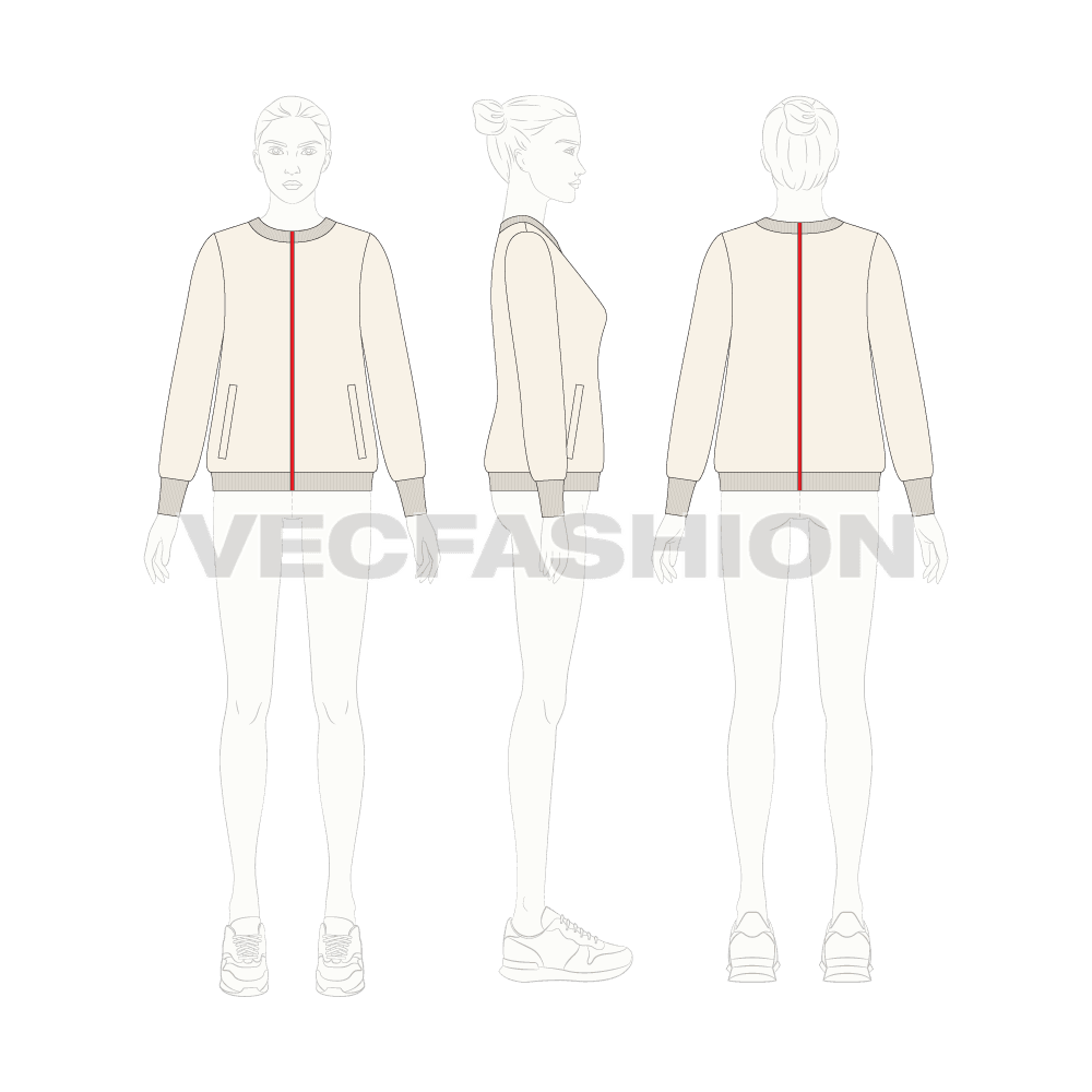 Womens streetwear sweater flat sketch, croqui sketch