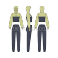 Womens streetwear sweatsuit flat sketch, showing all views, front, side and back