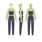Womens streetwear sweatsuit flat sketch, on croqui