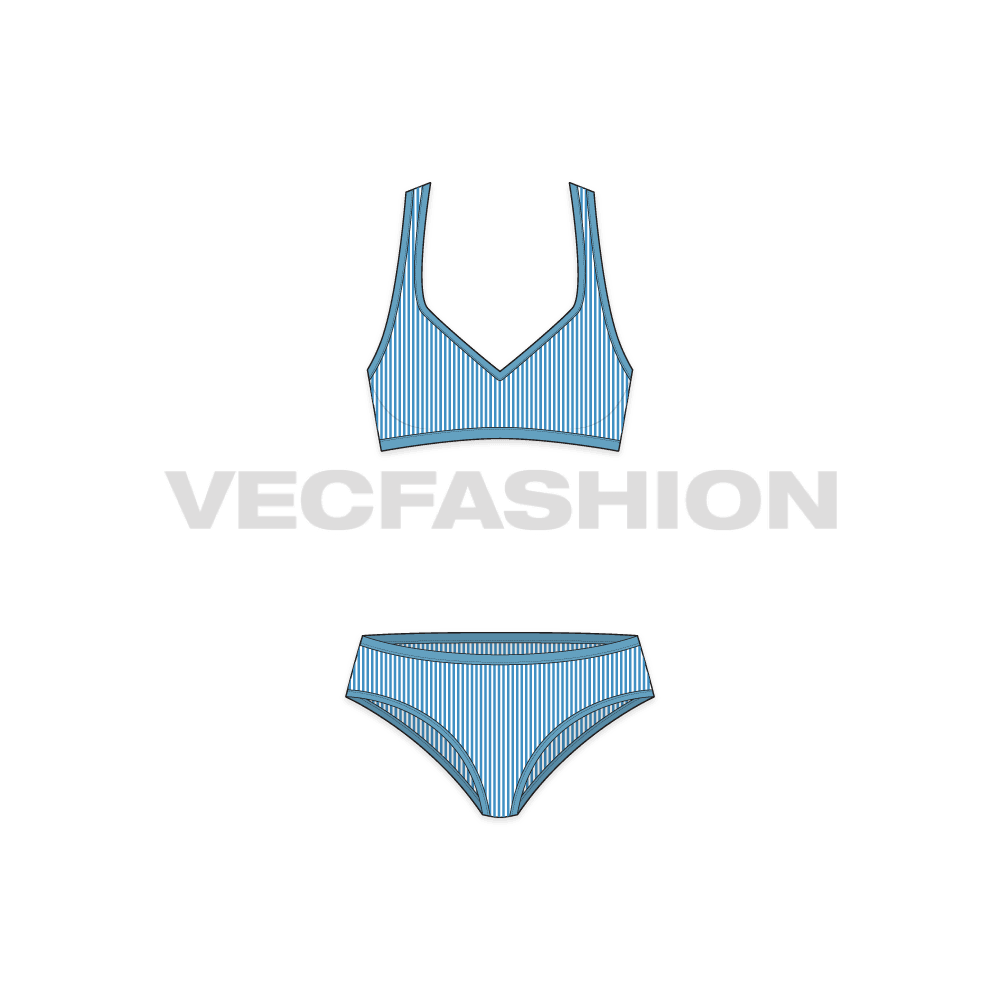 Womens stretch underwear set flat sketch, front view