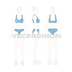 Womens stretch underwear set flat sketch, croqui sketch