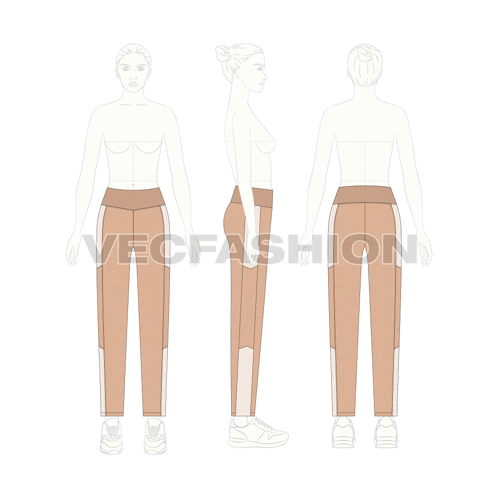 Womens stretch yoga pants flat sketch, croqui sketch