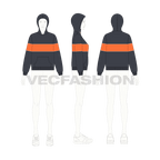 Womens striker hoodie flat sketch, croqui sketch