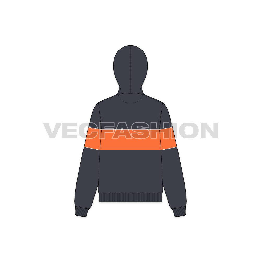 Womens striker hoodie flat sketch, back view
