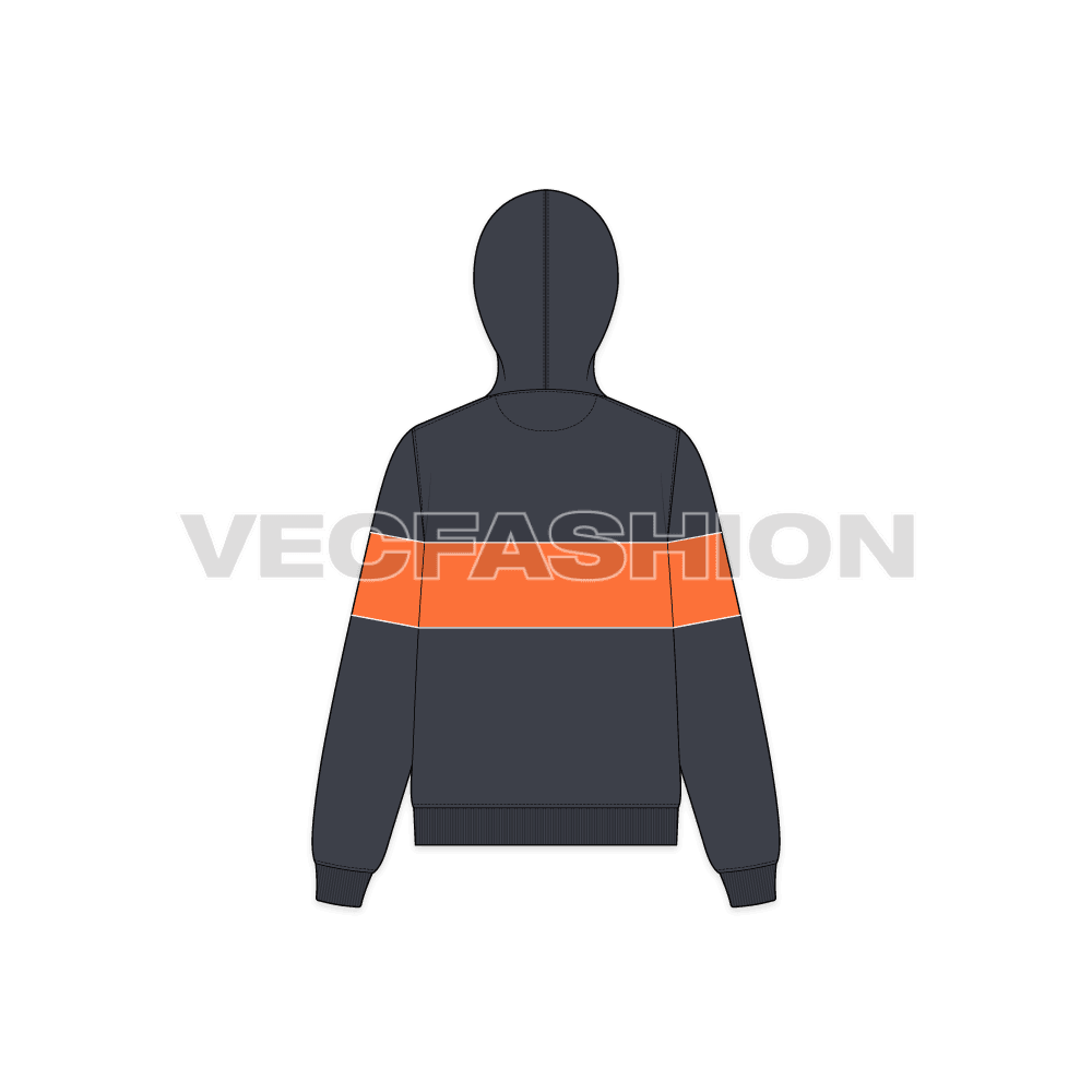 A new vector sketch illustrator template of Women's Striker Hoodie. It is a lose-fit fleece vector hoodie with a cut'n'sew panel on chest and biceps.