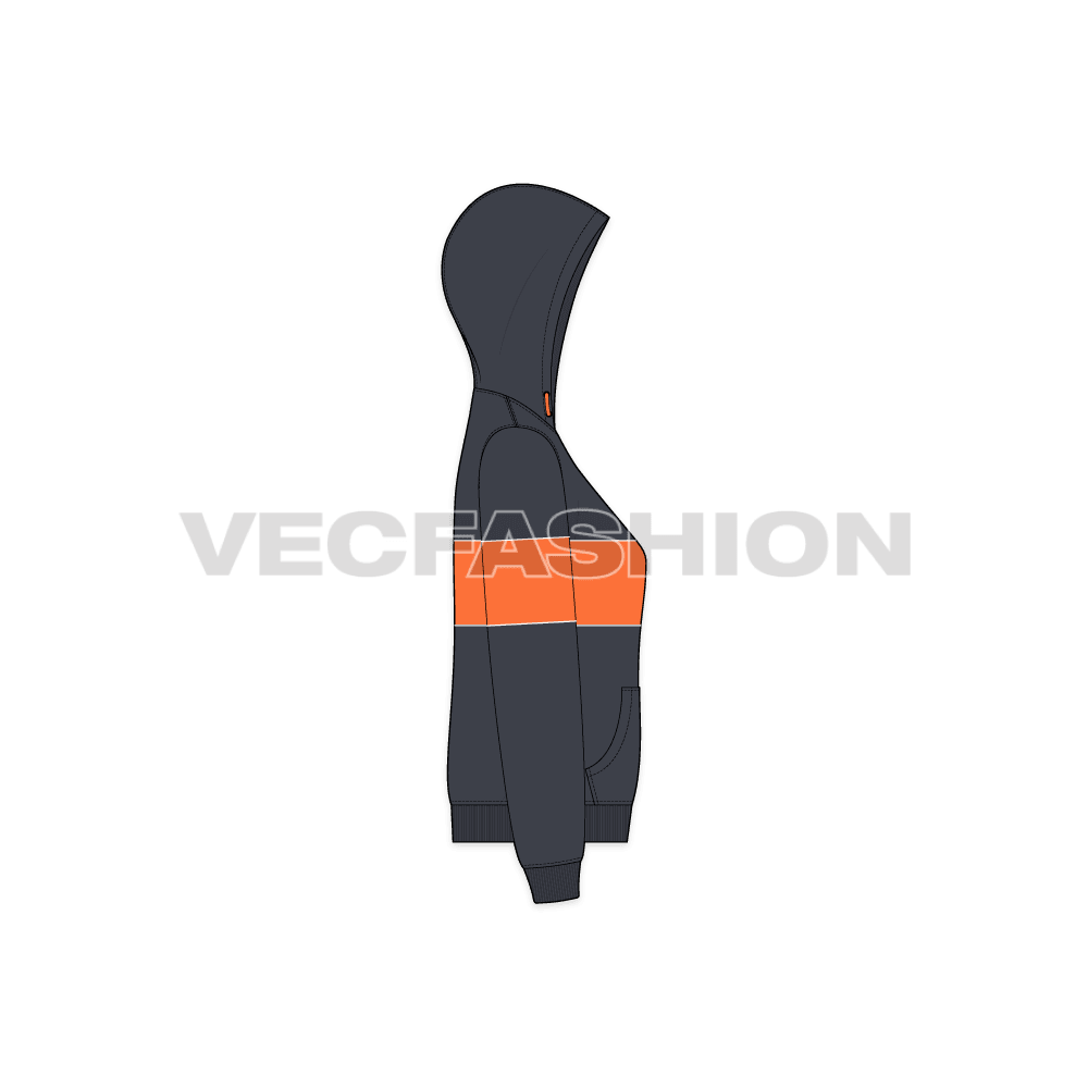 Womens striker hoodie flat sketch, side view
