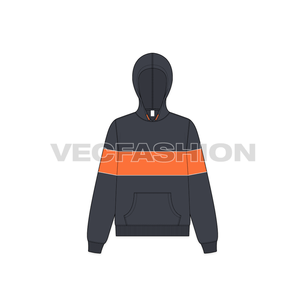 Womens striker hoodie flat sketch, front view