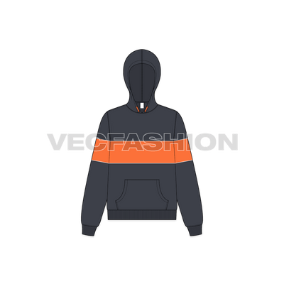 A new vector sketch illustrator template of Women's Striker Hoodie. It is a lose-fit fleece vector hoodie with a cut'n'sew panel on chest and biceps.