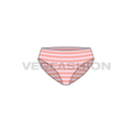 Womens striped bikini brief flat sketch, front view