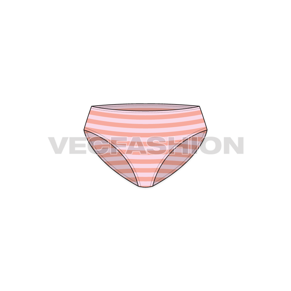 Womens striped bikini brief flat sketch, front view