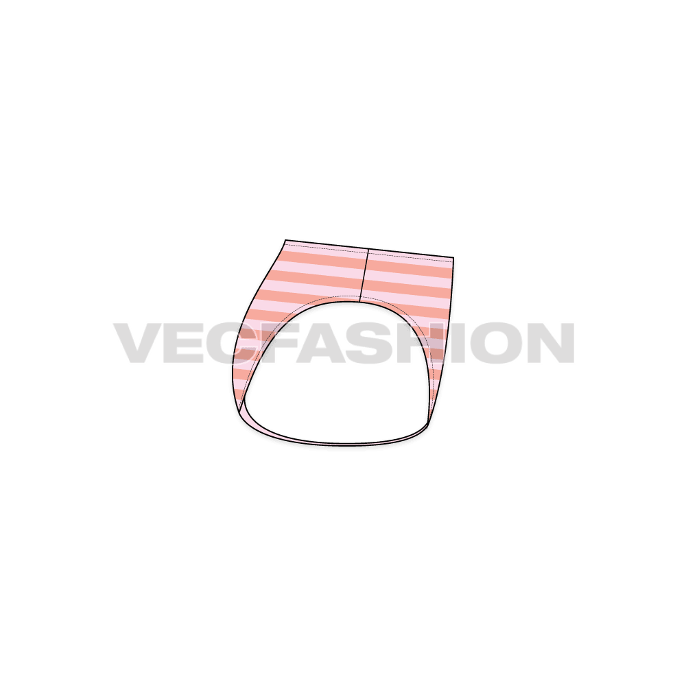 Womens striped bikini brief flat sketch, side view