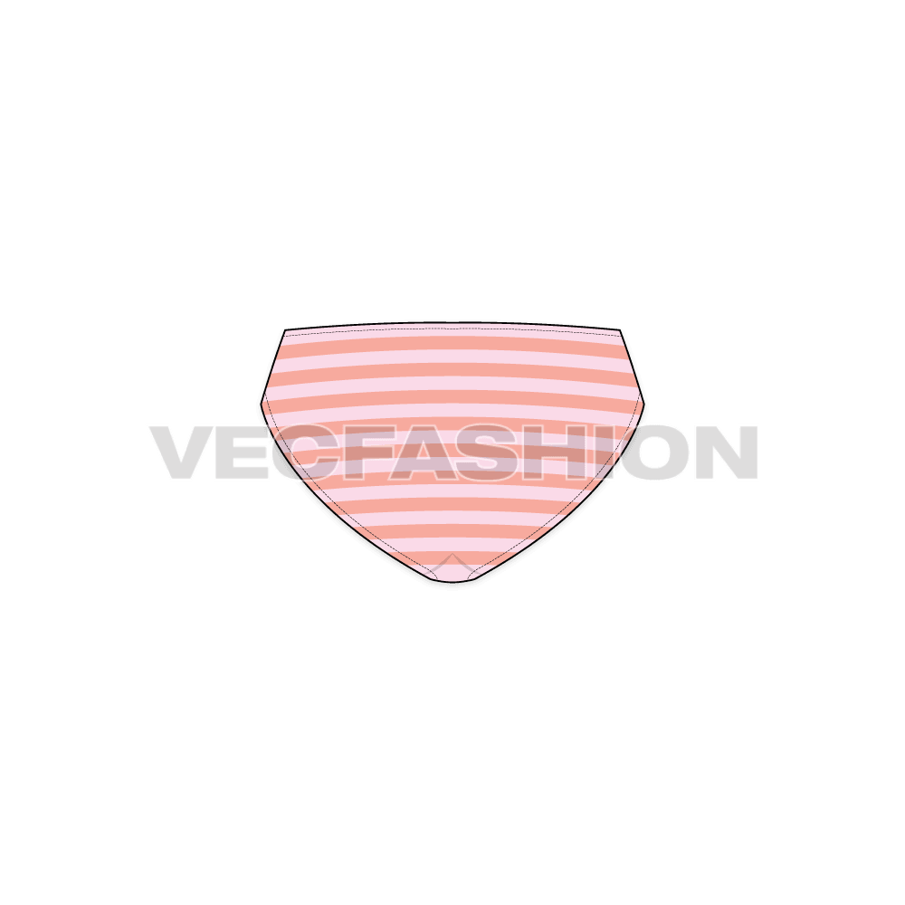 Womens striped bikini brief flat sketch, back view