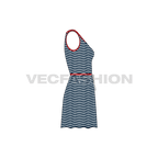 Womens striped frock dress flat sketch, side view